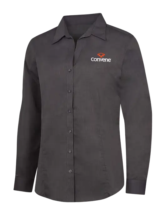 Womens Soft Black Crosshatch Easy Care Shirt w/Convene Logo