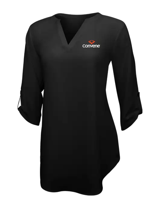 Womens Black 3/4 Sleeve Tunic Blouse w/Convene Logo