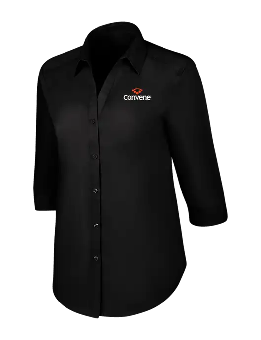Womens Black 3/4 Sleeve Carefree Poplin Shirt w/Convene Logo