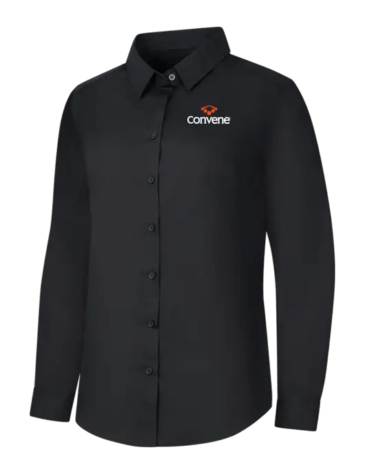 Womens Black Long Sleeve Carefree Poplin Shirt w/Convene Logo