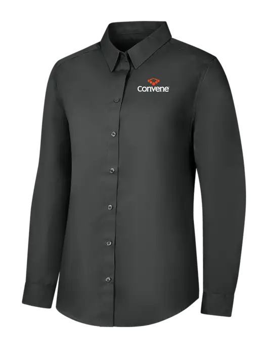 Womens Dark Grey Long Sleeve Carefree Poplin Shirt w/Convene Logo