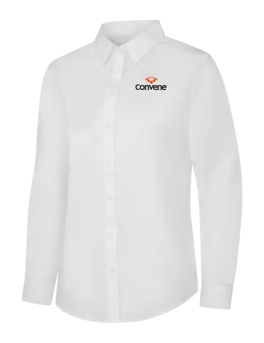 Womens White Long Sleeve Carefree Poplin Shirt w/Convene Logo