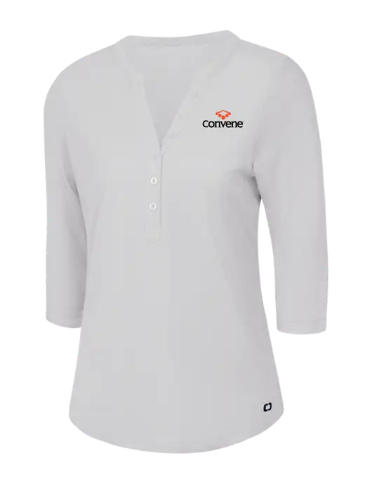 OGIO Bright White Jewel Henley w/Convene Logo
