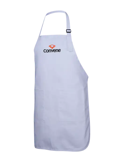 Full-Length White Apron With Pockets w/Convene Logo