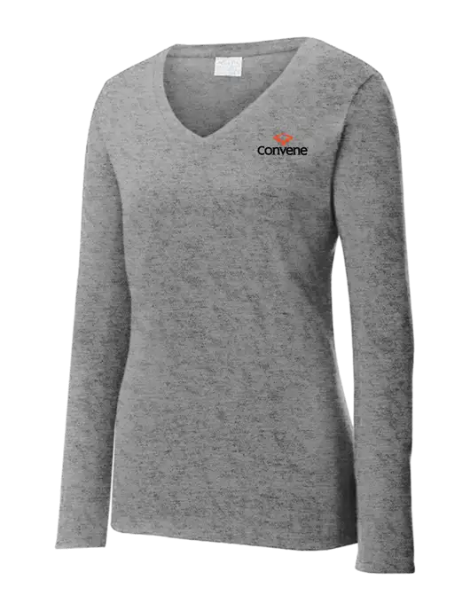 Womens  V-Neck Ring Spun Grey Heather 4.5 oz Long Sleeve T-Shirt w/Convene Logo