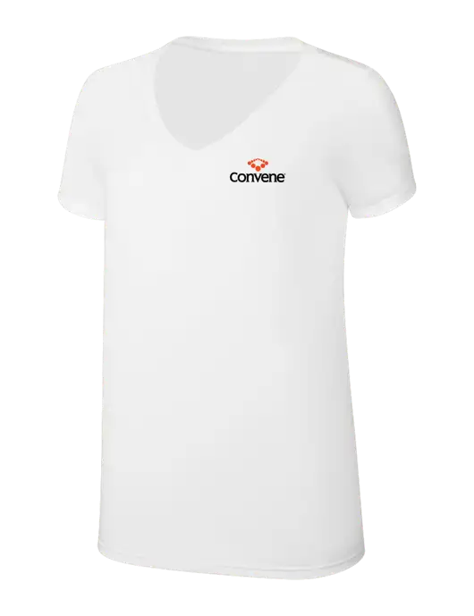 Womens Simply Soft V-Neck White 4.5oz  Poly/Combed Ring Spun Cotton T-Shirt w/Convene Logo