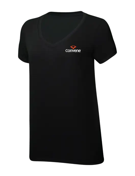 Womens Simply Soft V-Neck Black 4.5oz  Poly/Combed Ring Spun Cotton T-Shirt w/Convene Logo