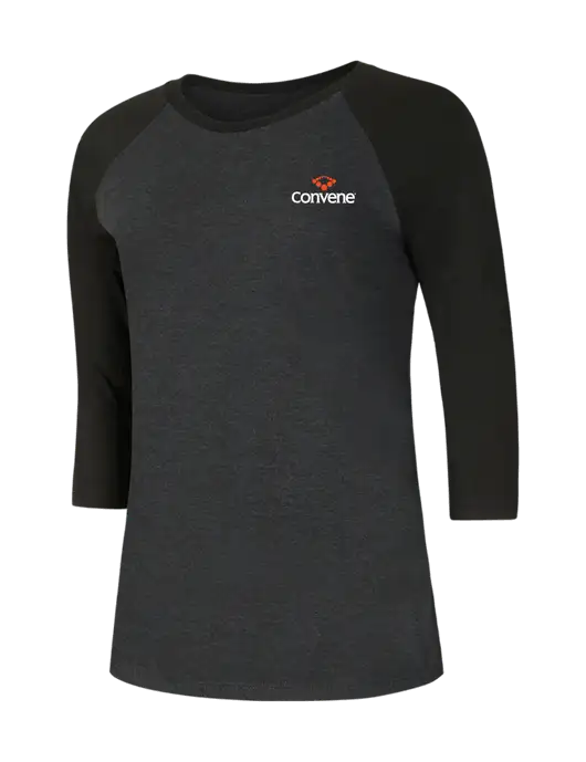 Womens Simply Soft 3/4 Sleeve Black/Black Frost Ring Spun Cotton T-Shirt w/Convene Logo