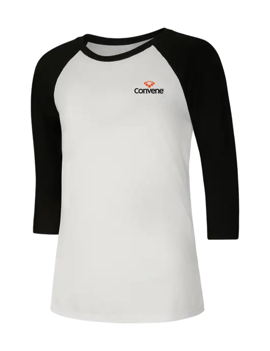 Womens Simply Soft 3/4 Sleeve Black/White Ring Spun Cotton T-Shirt w/Convene Logo