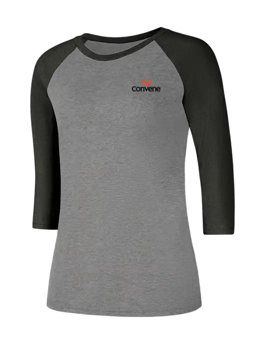 Womens Simply Soft 3/4 Sleeve Black Frost/Grey Frost Ring Spun Cotton T-Shirt w/Convene Logo