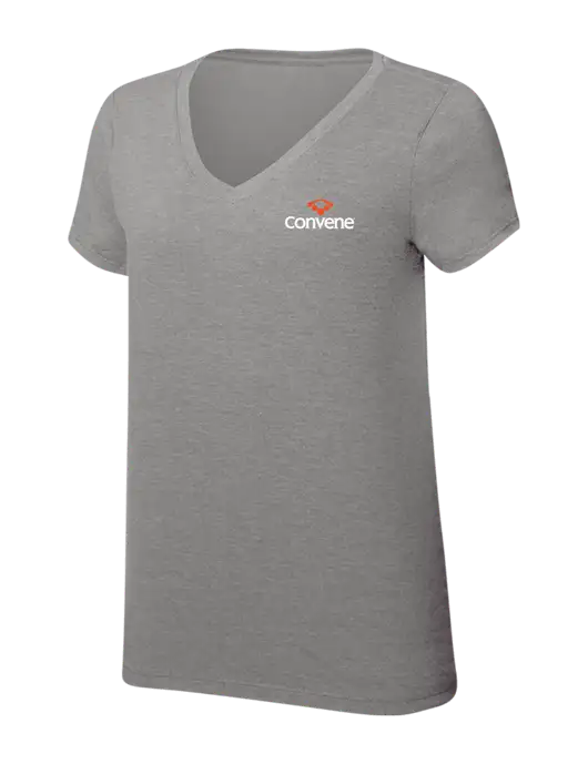Womens Simply Soft V-Neck Grey Frost 4.5oz  Poly/Combed Ring Spun Cotton T-Shirt w/Convene Logo