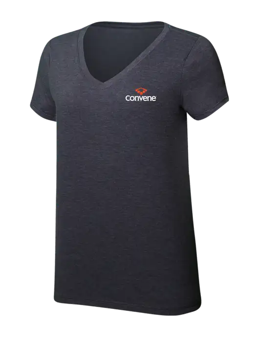 Womens Simply Soft V-Neck Heather Charcoal 4.5oz  Poly/Combed Ring Spun Cotton T-Shirt w/Convene Logo