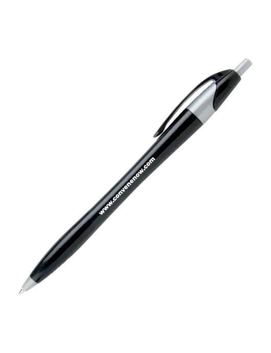 Novella Black/Silver Corporate Pen - Blue Ink w/Convene Website URL Logo, Convene Logo