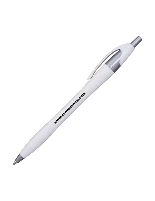 Novella White/Silver Shimmer Pen - Blue Ink w/Convene Website URL Logo, Convene Logo