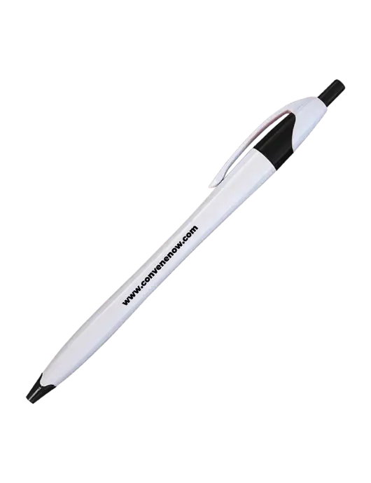 Novella White/Black Classic Pen - Blue Ink w/Convene Website URL Logo, Convene Logo