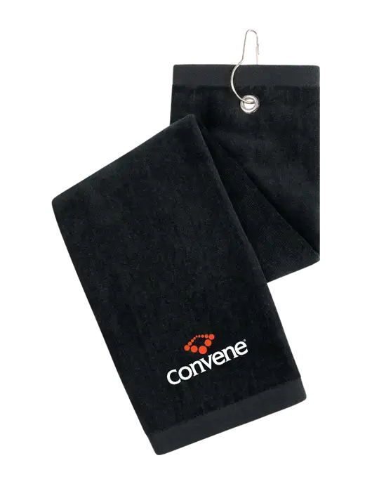 Black Tri-Fold Golf Towel with Grommet w/Convene Logo