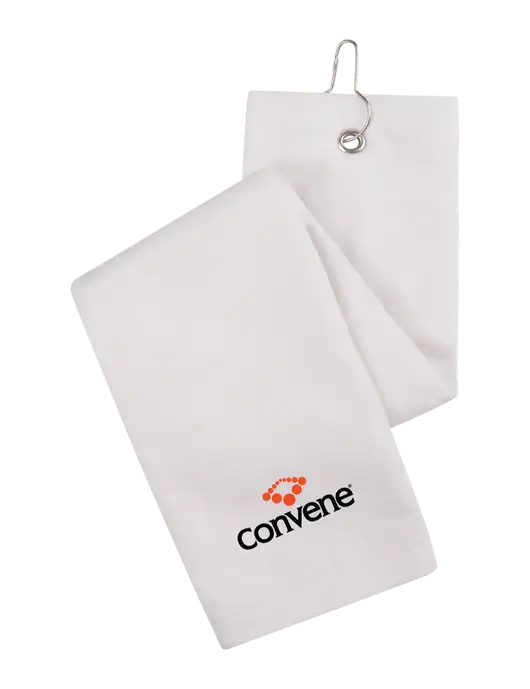 White Tri-Fold Golf Towel with Grommet w/Convene Logo