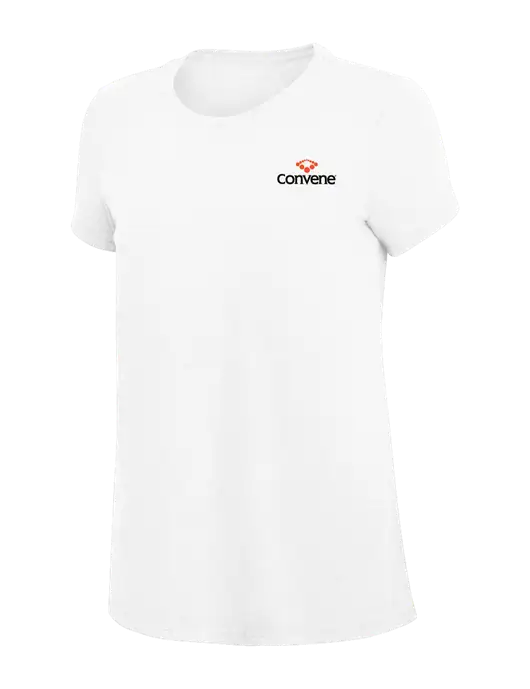 Womens Simply Soft White 4.5oz Poly/Combed Ring Spun Cotton T-Shirt
 w/Convene Logo