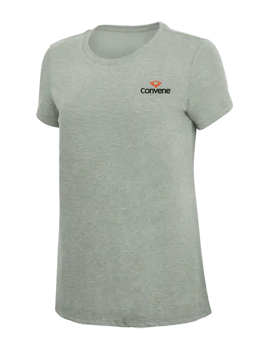 Womens Simply Soft Heathered Light Grey 4.5oz Poly/Combed Ring Spun Cotton T-Shirt w/Convene Logo