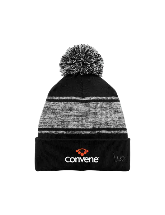 New Era Black/Charcoal Knit Chilled Pom Beanie w/Convene Logo