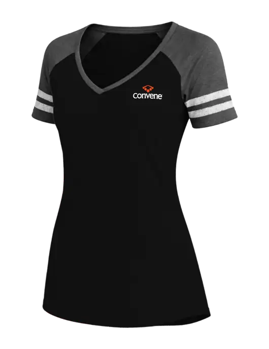 Womens Black/Charcoal Heather V-Neck Game Tee w/Convene Logo