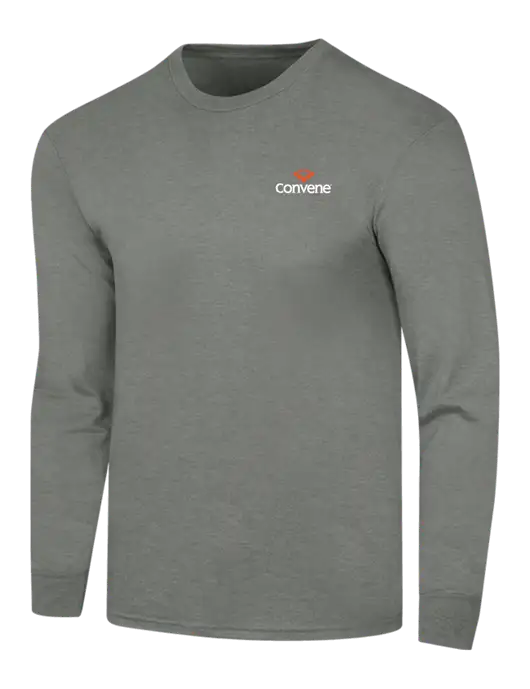 Simply Soft Long Sleeve Heathered Charcoal 4.5 oz, Poly/Combed Ring Spun Cotton T-Shirt w/Convene Logo