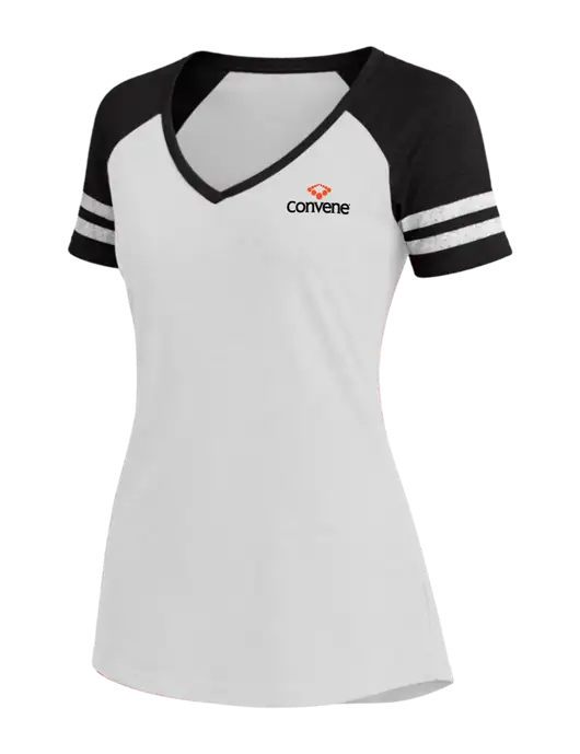 Womens White/Black V-Neck Game Tee w/Convene Logo