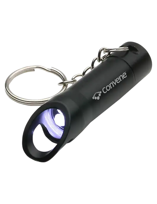 Black Pocket LED Flashlight with Bottle Opener & Keychain w/Convene Logo