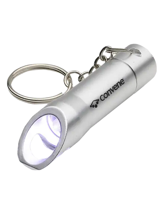 Silver Pocket LED Flashlight with Bottle Opener & Keychain w/Convene Logo