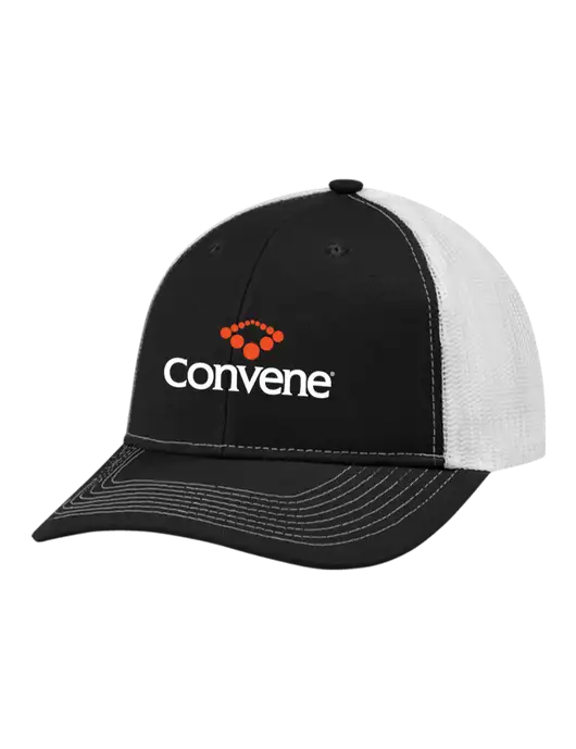 Snapback Ponytail Trucker Cap Black w/White Mesh w/Convene Logo