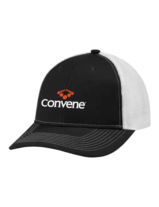 Snapback Ponytail Trucker Cap Black w/White Mesh w/Convene Logo