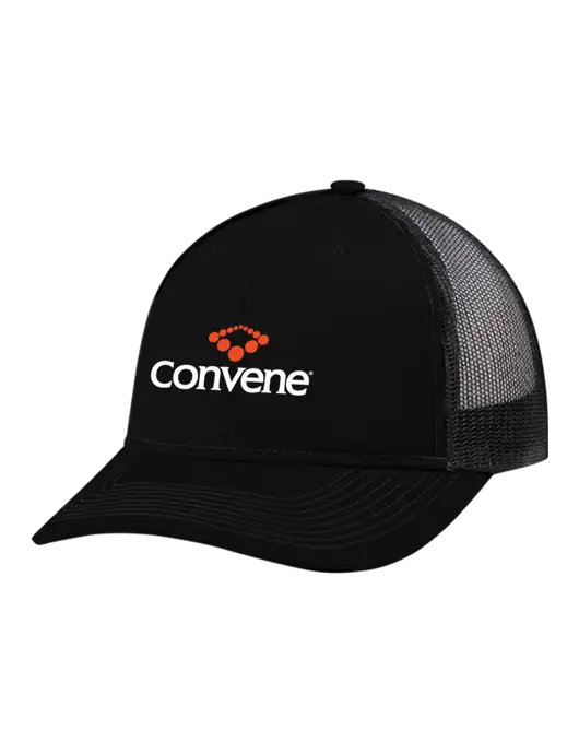 Snapback Ponytail Trucker Cap Black w/Black Mesh w/Convene Logo