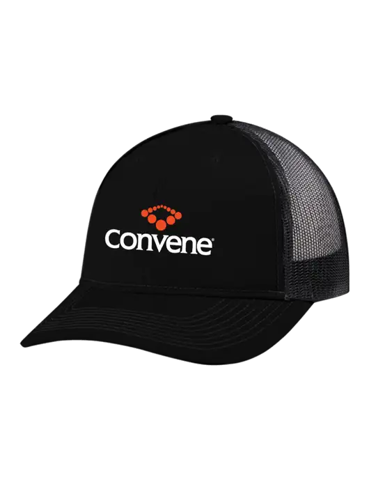 Snapback Ponytail Trucker Cap Black w/Black Mesh w/Convene Logo