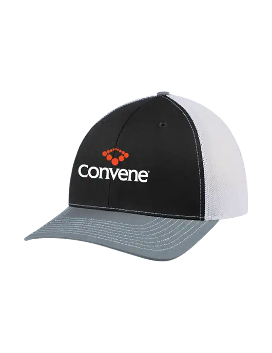 Richardson Adjustable Snapback Original 112 Trucker Cap Black/Light Heather Grey/White Mesh w/Convene Logo