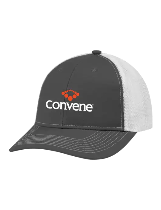 Snapback Ponytail Trucker Cap Dark Grey w/White Mesh w/Convene Logo