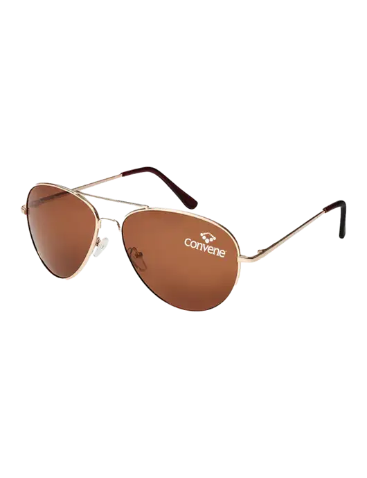Aviator Coffee Brown with Gold Sunglasses  w/Convene Logo