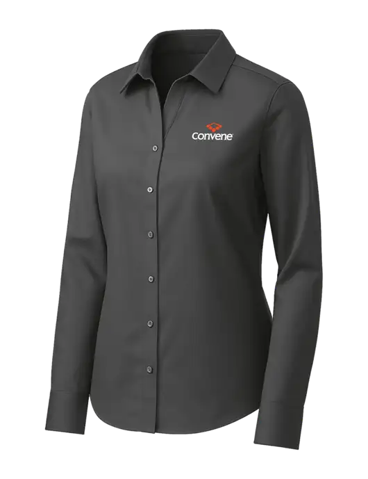 Brooks Brothers Womens Dark Grey Wrinkle-Free Stretch Pinpoint Shirt w/Convene Logo