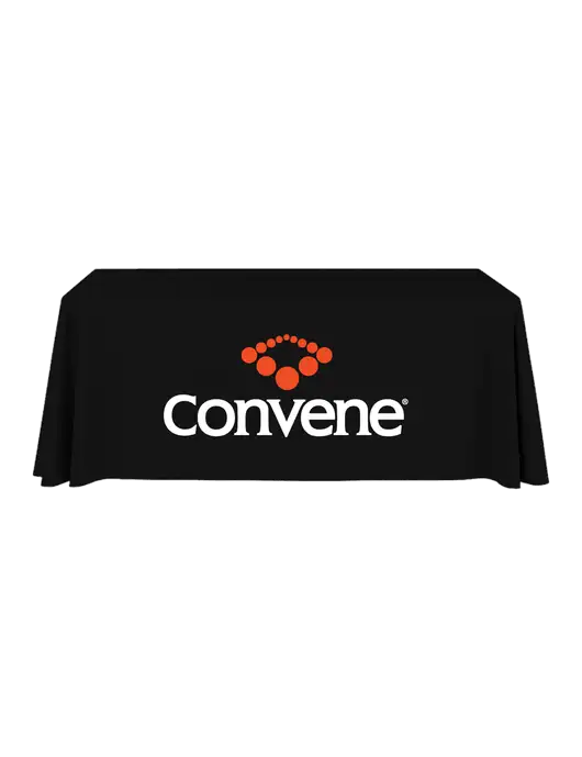 6' Stain-Resistant 4-Sided Black Table Cover w/Convene Logo