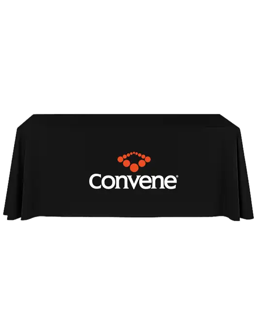 8' Stain-Resistant 4-Sided Black Table Cover w/Convene Logo