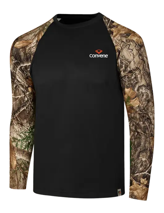 Russell Outdoors Black/Realtree Edge Camo Colorblock Performance Long Sleeve T-Shirt w/Convene Logo