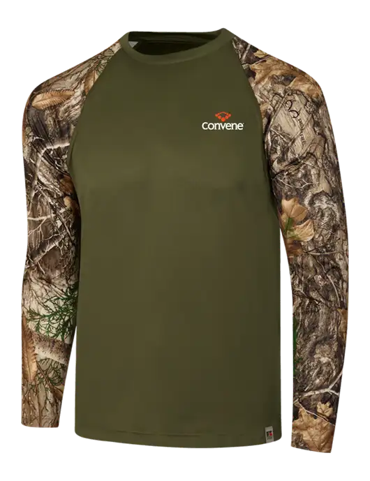 Russell Outdoors Olive/Realtree Edge Camo Colorblock Performance Long Sleeve T-Shirt w/Convene Logo