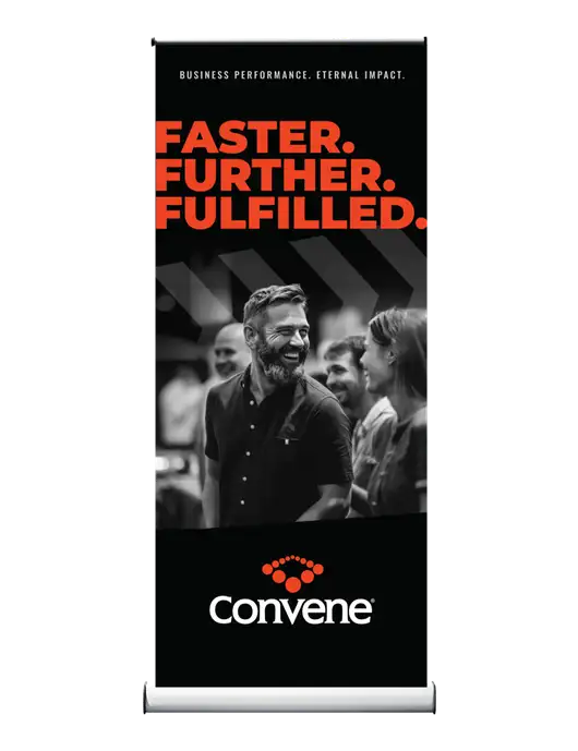 33.5" x 80" Standup Retractable Banner w/Convene Dark Faster Further Fulfilled