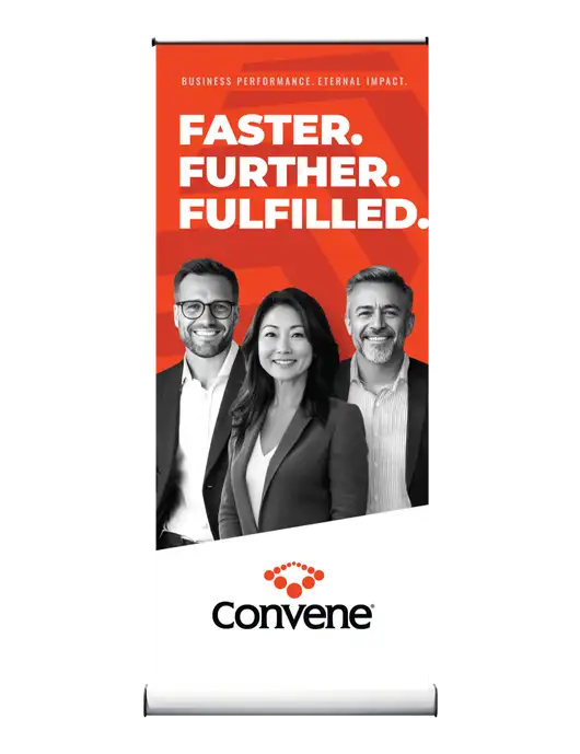 33.5" x 80" Standup Retractable Banner w/Convene Light Faster Further Fulfilled